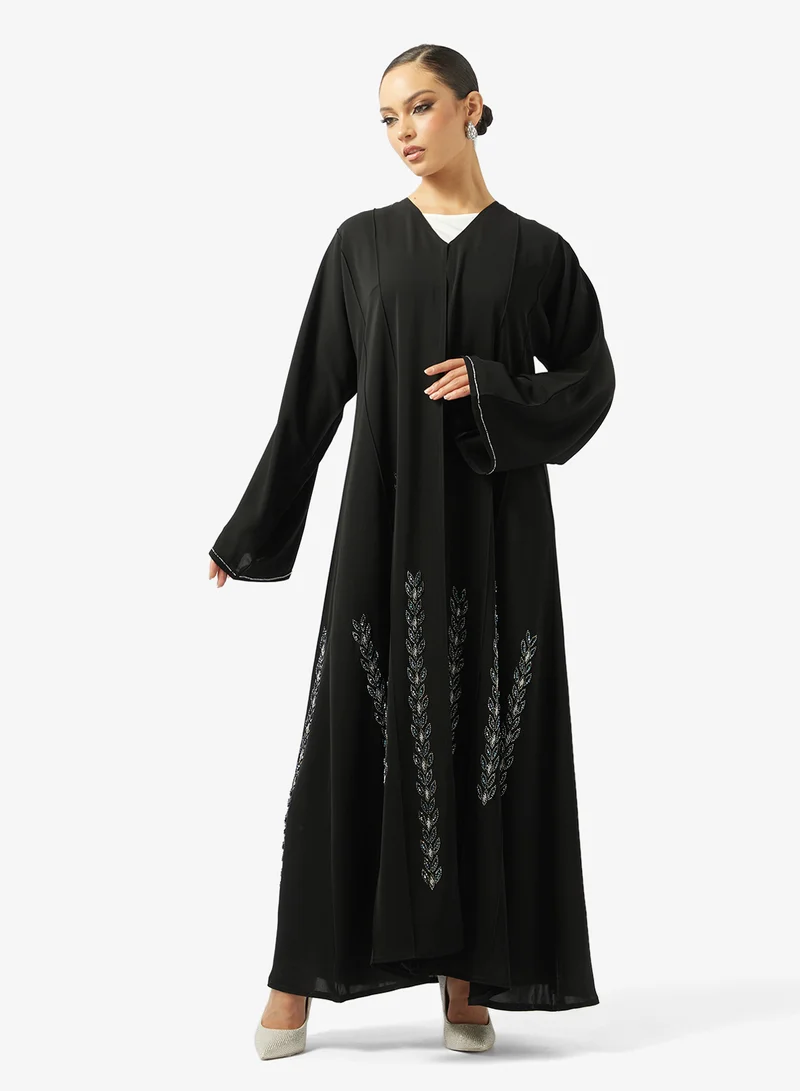 hayas closet  Black Embellished Abaya With Sheila for Women | Best Price UAE